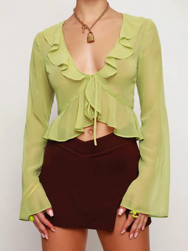 Camicietta crop top verde slim fit