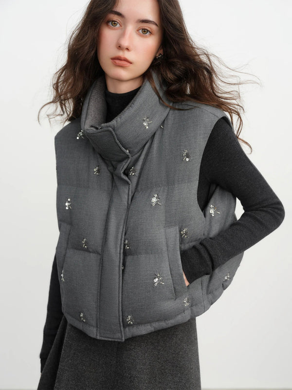 Gilet corto imbottito con perline