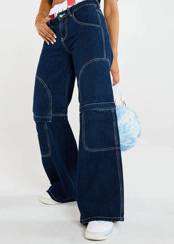 Jeans con tasca laterale gamba larga cargo