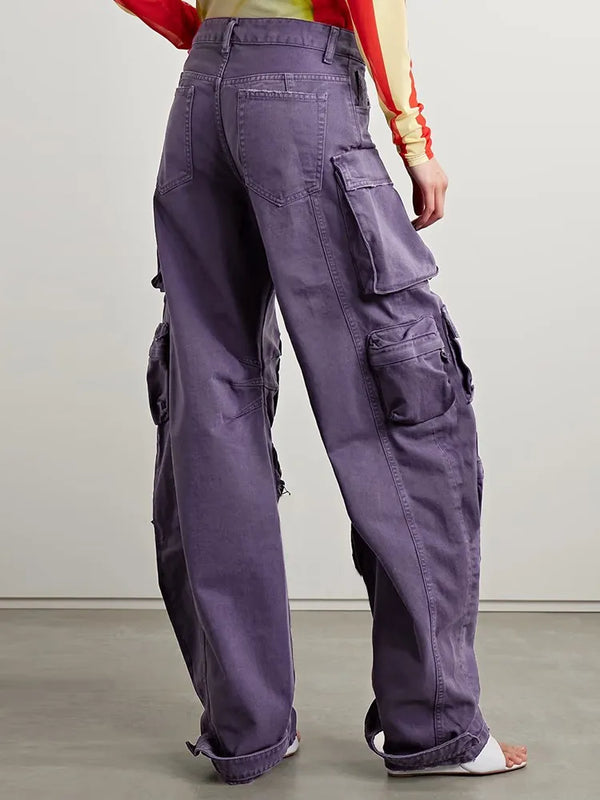 Pantaloni cargo in denim viola