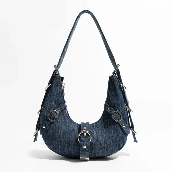 Borsa in Denim a mezza luna