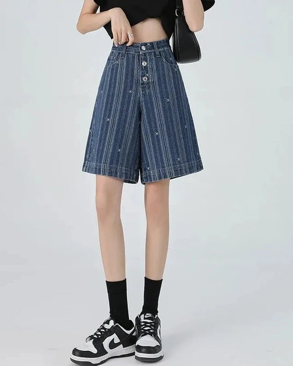 Shorts in denim larghi a righe