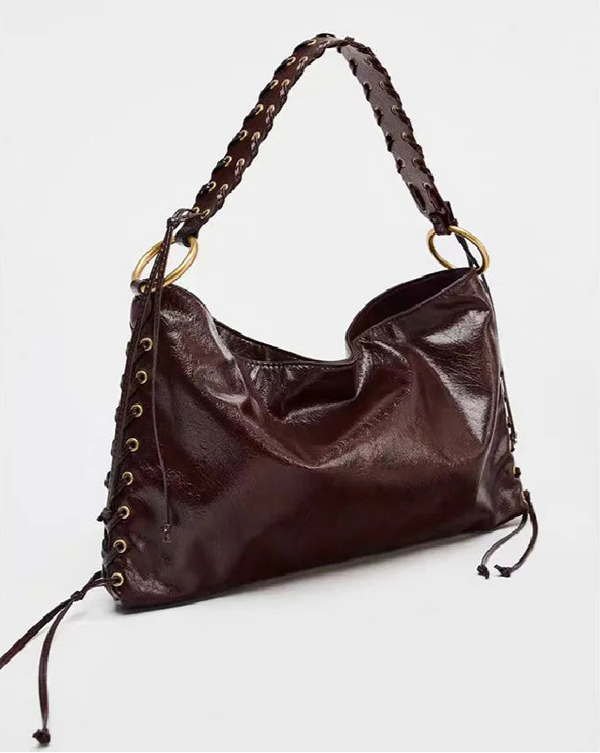Borsa tote in pelle sintetica con lacci