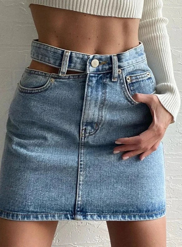 Gonna di jeans a vita alta, vestibilità slim